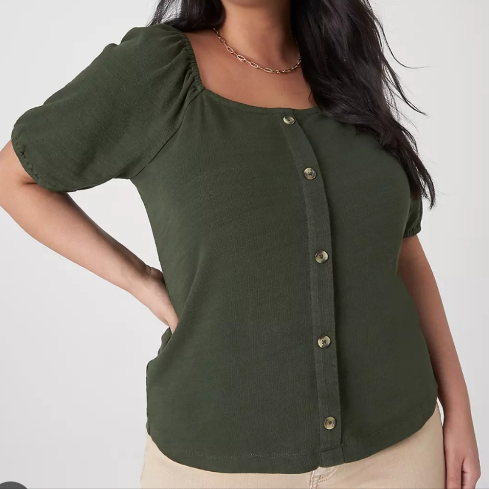 Lane Bryant Square Neck Button Front Top, 26/28